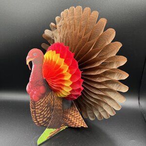 Vintage New Thanksgiving 13" Honeycomb Turkey Centerpiece Decoration Fall Decor